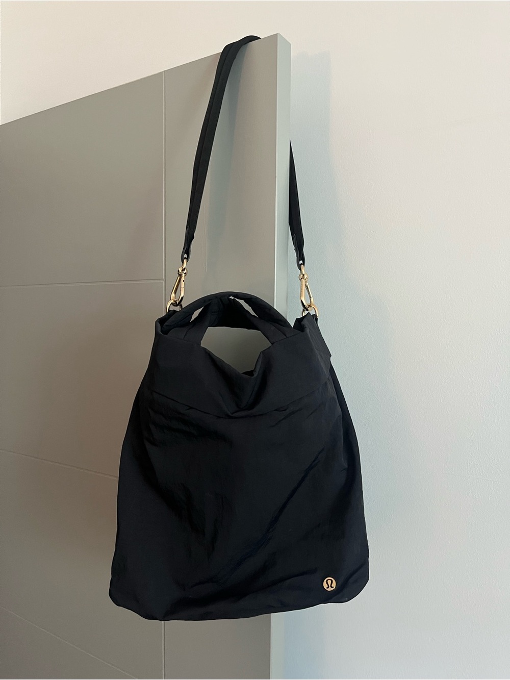 lululemon athletica Black Shoulder Tote with Gold Accents